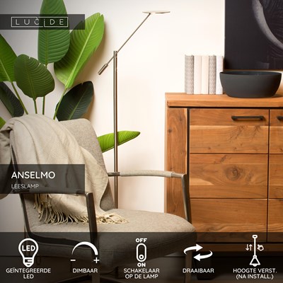 Lucide ANSELMO - Leeslamp - Ø 25 cm - LED Dimb. - 1x9W 3000K - Mat chroom